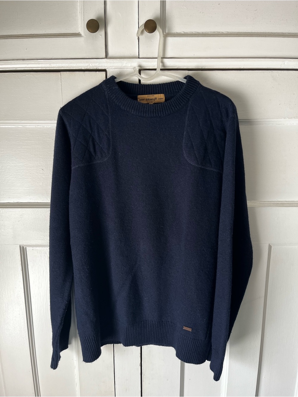 Dubarry of Ireland Navy Crewneck Sweater with Quilted Shoulders - Men’s Size M